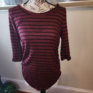Heart Hips Burgundy and Black Striped 3/4 Sleeve Top
